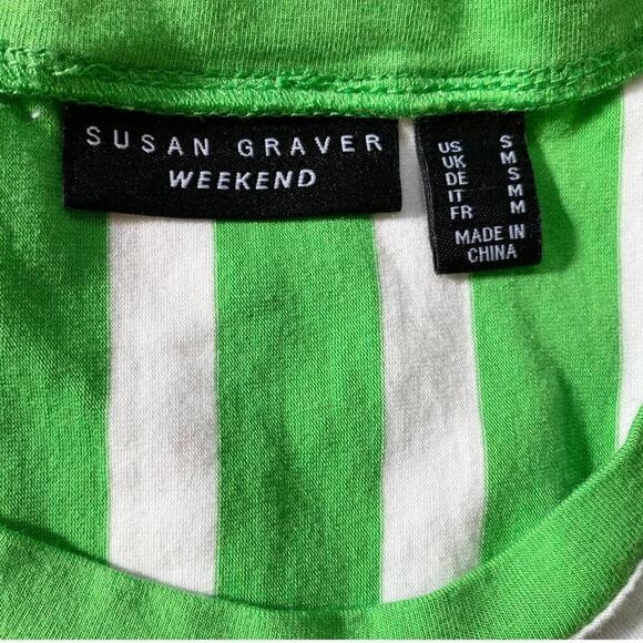 Susan Graver Weekend Green and White Asymmetrical Striped Tank Top S - Picture 5 of 12